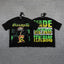 GLAZA GOD Men's Gothic Graphic Oversized T-Shirt – Green Print Streetwear Double-Sided Casual Tee