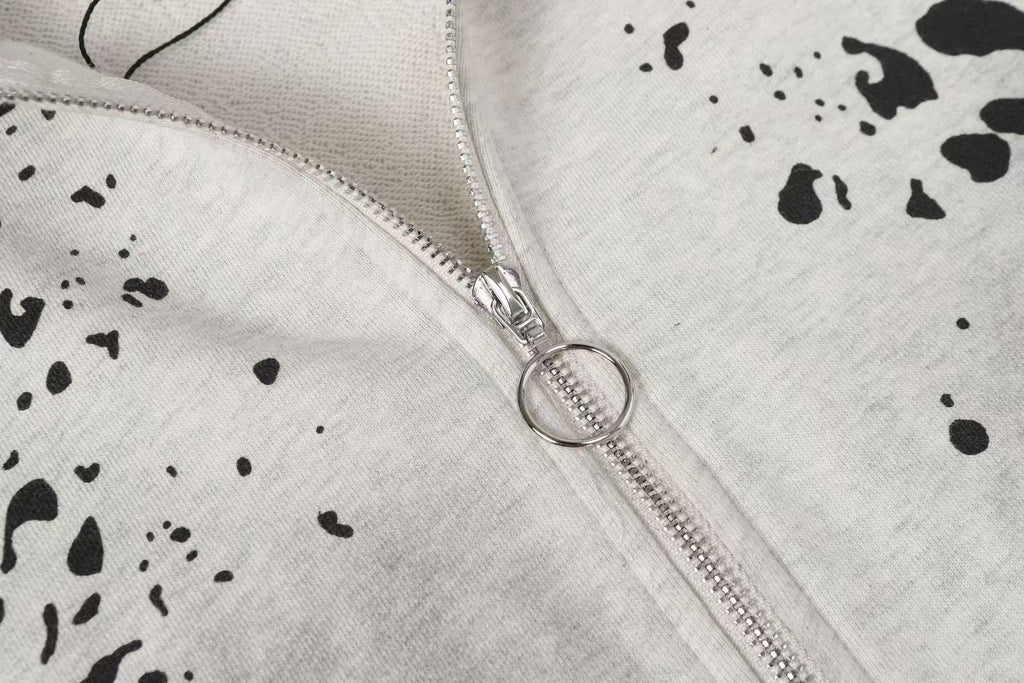 Vale Forever Vintage Leopard Print & "USA" Graphic Zip-Up Hoodie & Sweatpants Set - Grey
