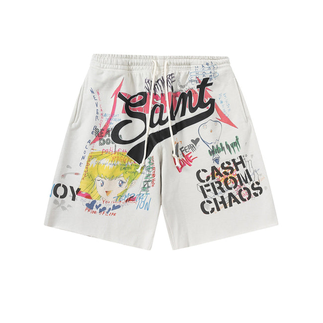 Saint Michael Graffiti Anime Graphic Collaged Sweat Shorts Hover Image