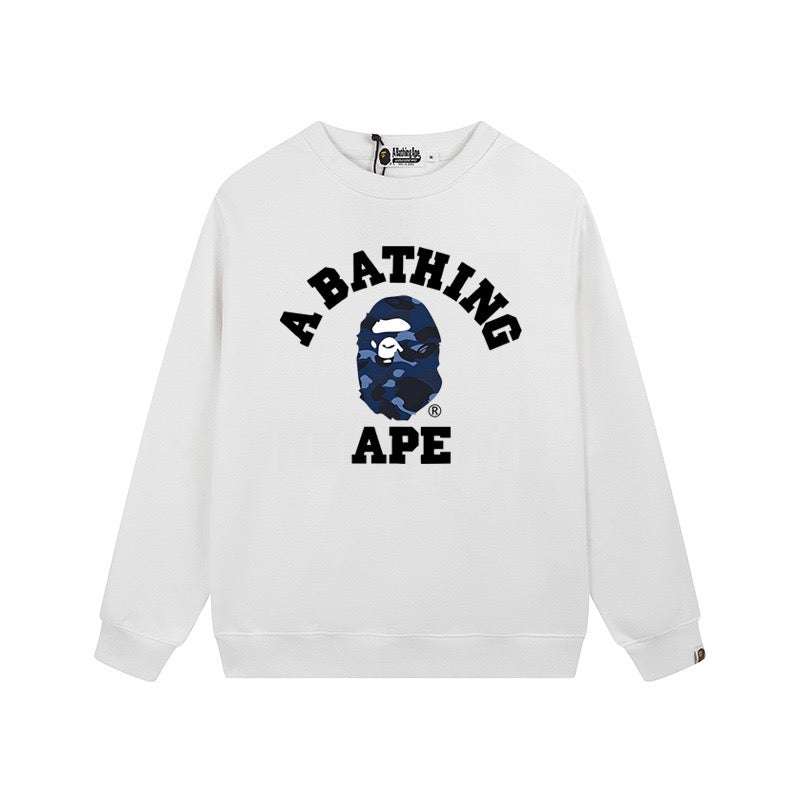 BAPE Blue Camo Ape Head Crewneck Sweatshirt White