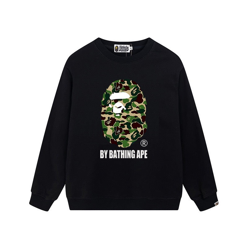 BAPE Green Camo Ape Head Crewneck Sweatshirt Black