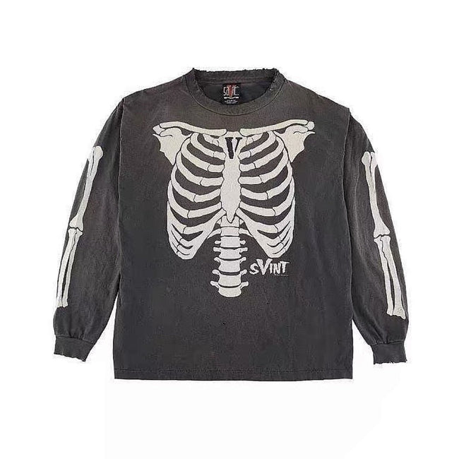 Saint Michael Skeleton Ribcage Graphic Long Sleeve Sweatshirt Hover Image