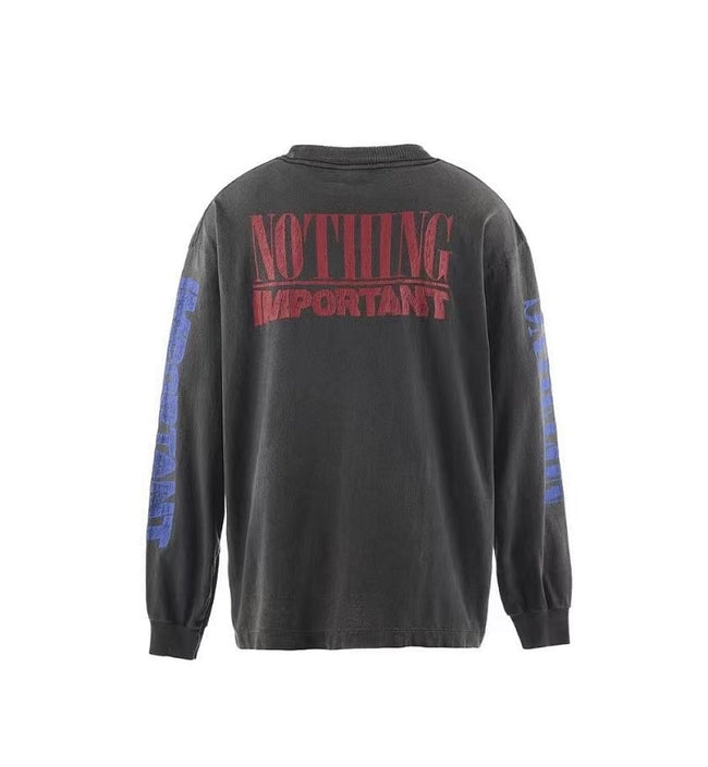 Saint Michael Distressed Graphic Art Long Sleeve Sweatshirt Main Image