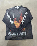 Saint Michael Fire Graphic & Sleeve Print Sweatshirt