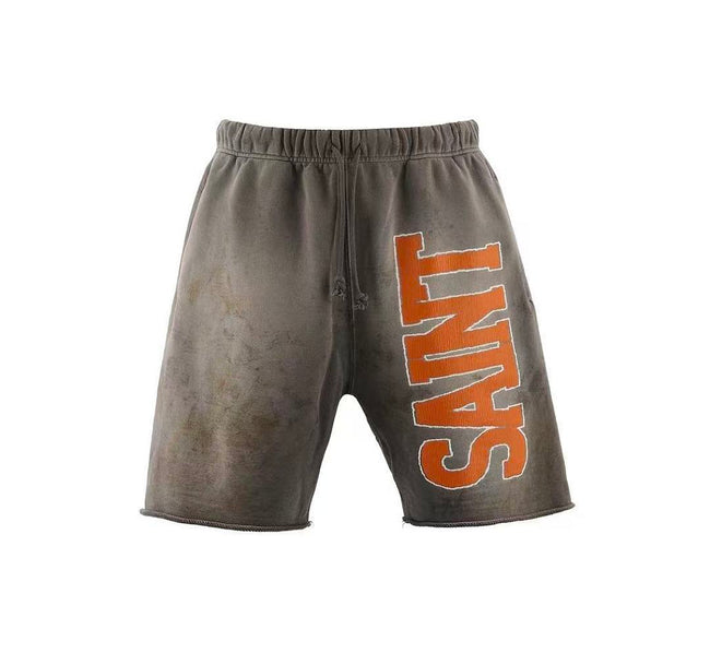 Saint Michael Distressed Vintage Effect Large Graphic Logo Sweat Shorts Hover Image