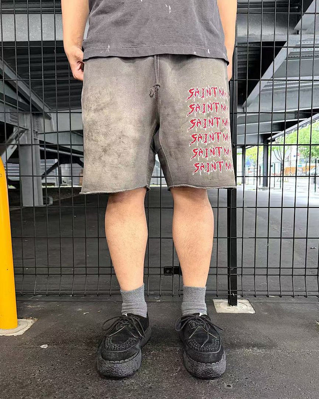 Saint Michael Distressed Vintage Effect Gothic Text Sweat Shorts Main Image
