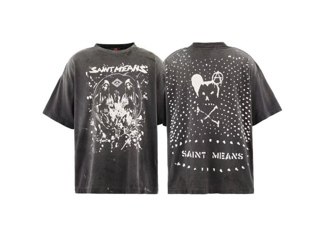 Saint Michael Graphic Skull & Stud Pattern Vintage T-Shirt Hover Image