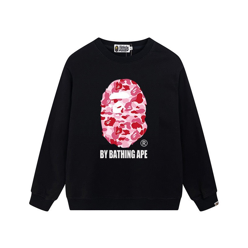 BAPE Pink Camo Ape Head Crewneck Sweatshirt Black