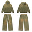 Vale Forever Vintage Gothic Cross Zip-Up Hoodie & Sweatpants Set - Olive Green