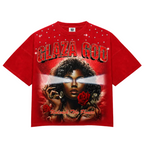 GLAZA GOD Flowers - Heavyweight Terry Oversized Tee- Red
