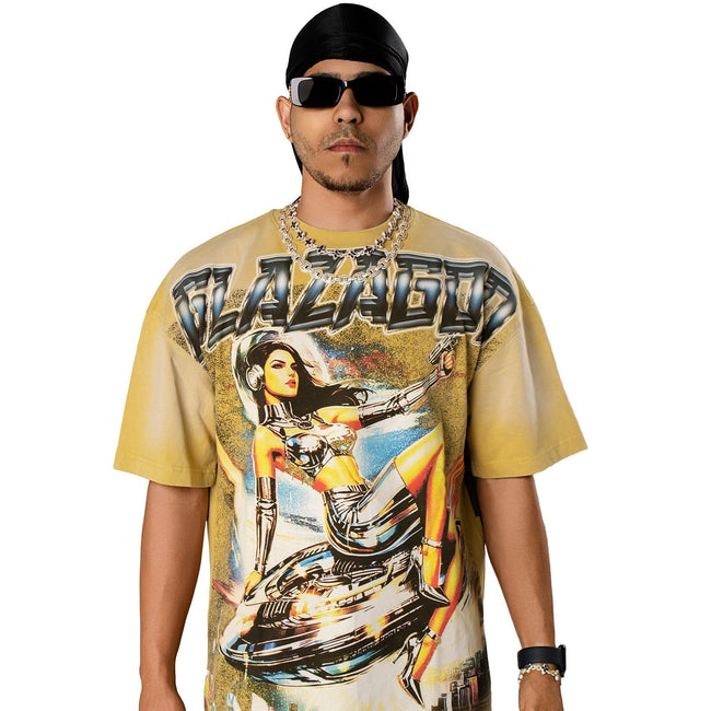 GLAZA GOD Action YELLOW- Heavyweight- Acid Wash Oversized Tee Vol.1 Hover Image