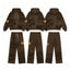 Vale Forever Vintage Leopard Print & "USA" Graphic Zip-Up Hoodie & Sweatpants Set - Brown