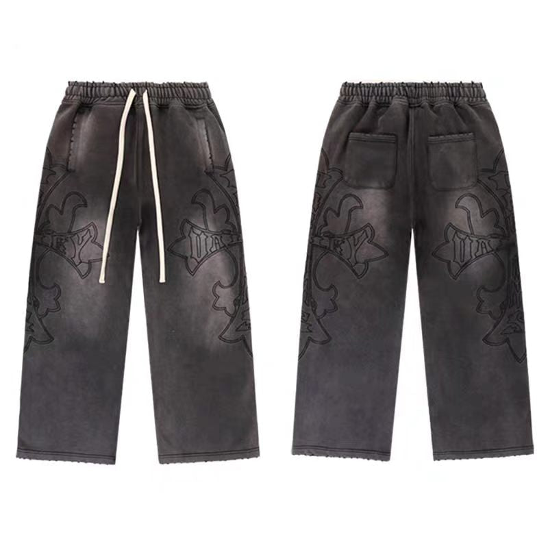 Vale Forever Vintage Gothic Cross Zip-Up Hoodie & Sweatpants Set - Charcoal / Washed Black
