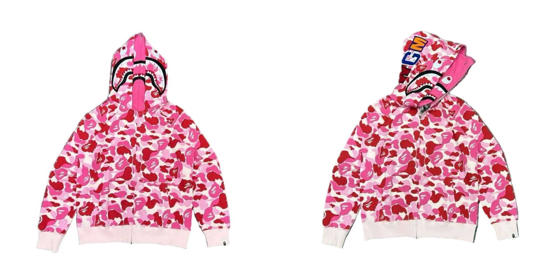 BAPE Shark Full Zip Hoodie Pink Camo Edition