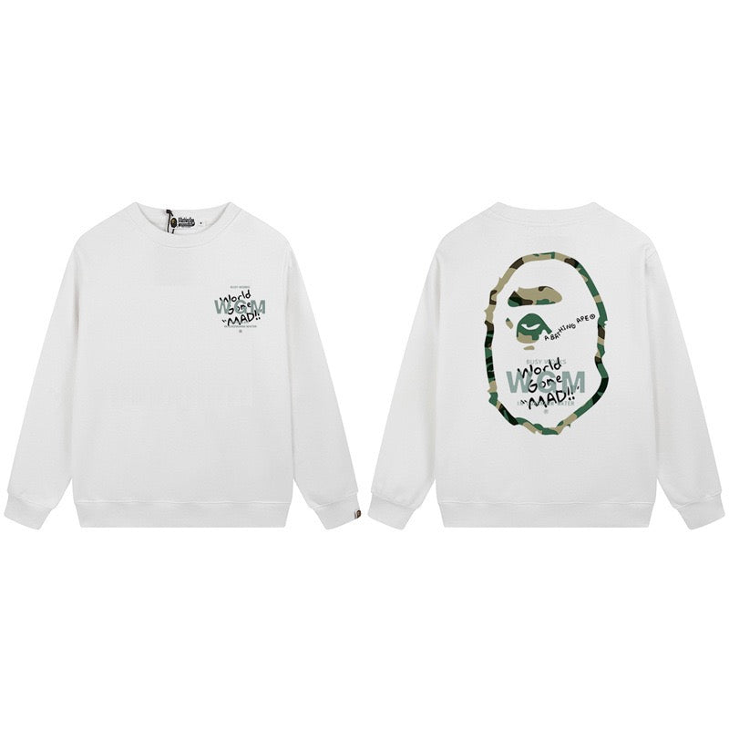 BAPE World Wide Mad Ape Head Graphic Crewneck Sweatshirt White