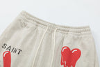 Saint Michael Dripping Heart & Lettering Graphic Sweat Shorts