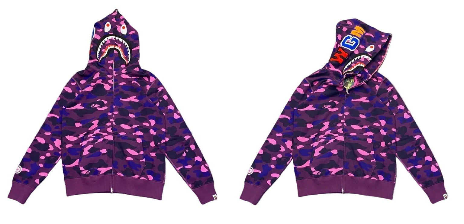 BAPE Shark Camo Full Zip Hoodie Purple