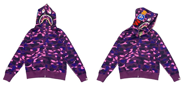 BAPE Shark Camo Full Zip Hoodie Purple Hover Image