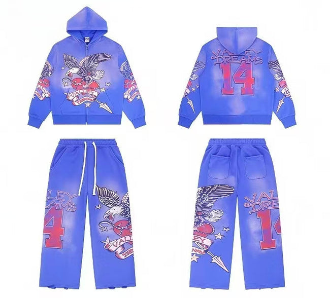 Vale Forever Vintage Eagle & Heart "14" Zip-Up Hoodie & Sweatpants Set - Blue Hover Image