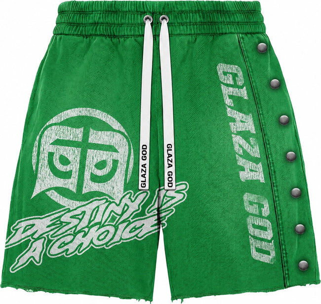 GLAZA GOD Heavyweight French Terry Shorts – Green Wash Hover Image