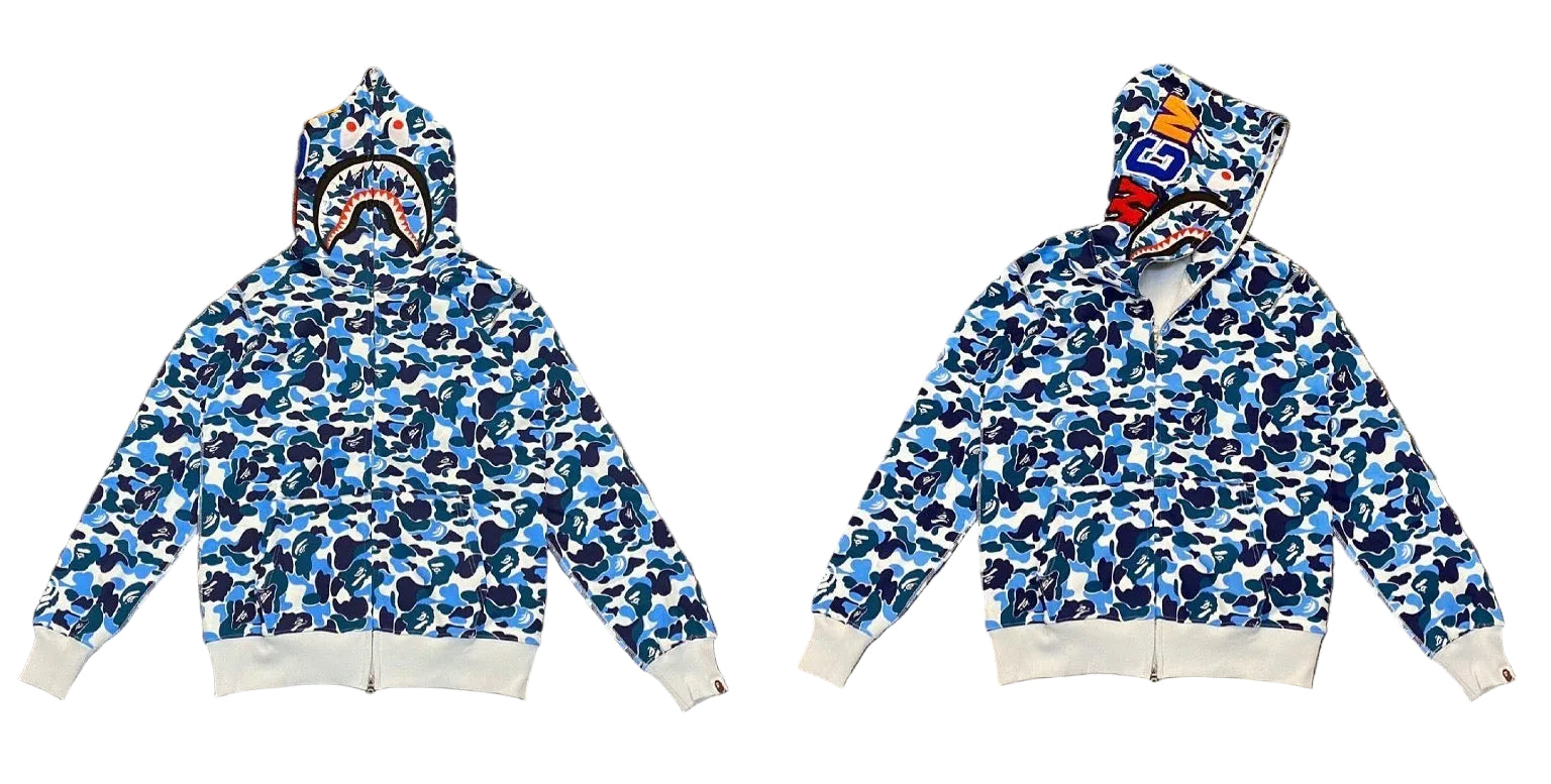 BAPE Shark Blue Camo Full Zip Hoodie