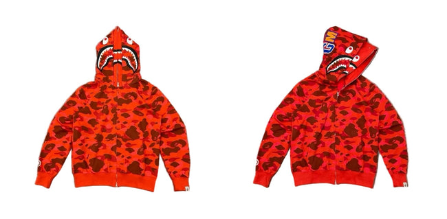 BAPE Shark Camo Full Zip Hoodie Red Camo Hover Image