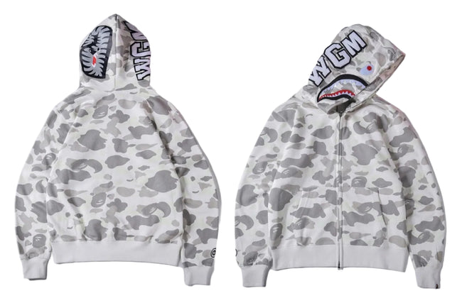 BAPE Shark White Camo Full Zip Hoodie Hover Image