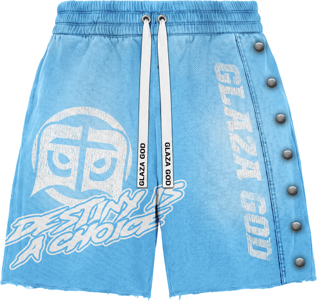 GLAZA GOD Heavyweight French Terry Shorts – Blue Wash Hover Image