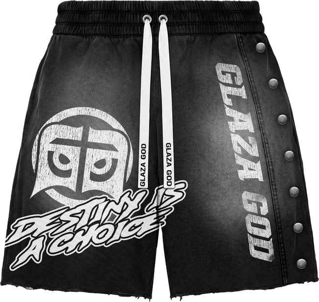 GLAZA GOD Heavyweight French Terry Shorts – BLACK Wash Hover Image