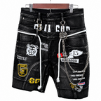 Shorts Denim `Patches' -Double Waistband |GLAZA GOD| Black