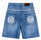 GLAZA GOD Shorts Denim `Patches' -Double Waistband |Blue Jeans