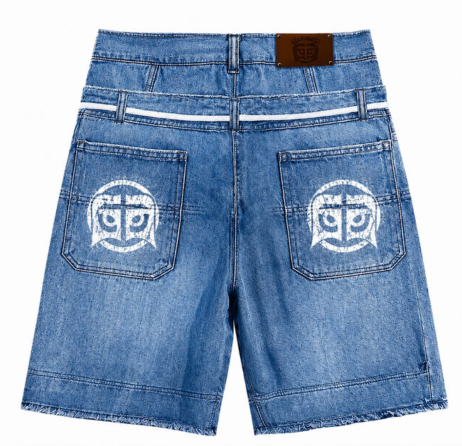 GLAZA GOD Shorts Denim `Patches' -Double Waistband |Blue Jeans Main Image