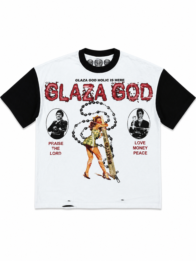 GLAZA GOD La Santa -Distressed Acid Wash Oversized Tee Hover Image