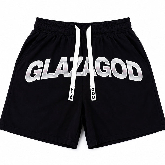 GLAZA GOD Short Waterproof Premium - Heavyweight Streetwear -BLACK Hover Image