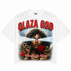 GLAZA GOD Flowers - Heavyweight Terry Oversized Tee- White