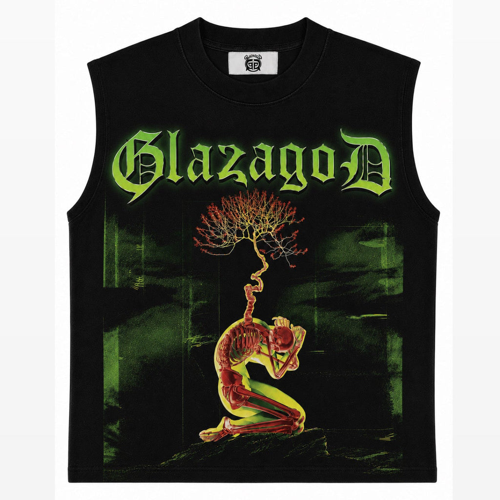 GLAZA GOD Growth – Heavyweight Acid Wash Sleeveless Tee -Green