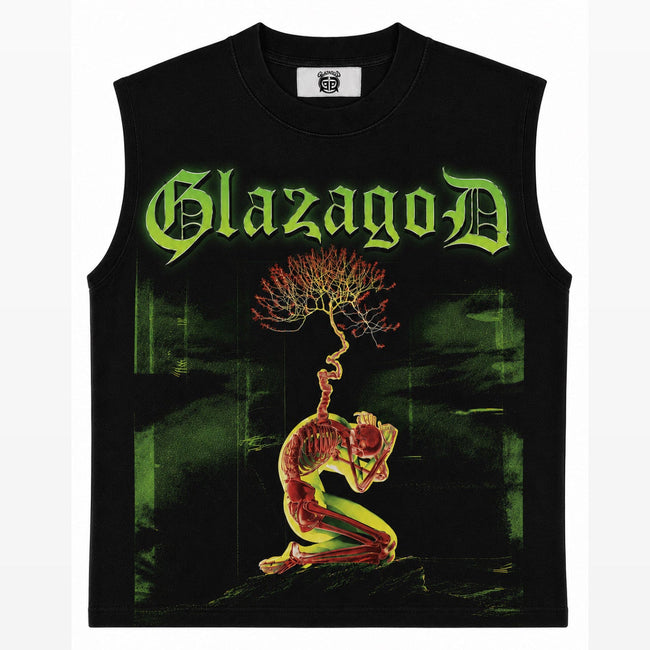 GLAZA GOD Growth – Heavyweight Acid Wash Sleeveless Tee -Green Hover Image