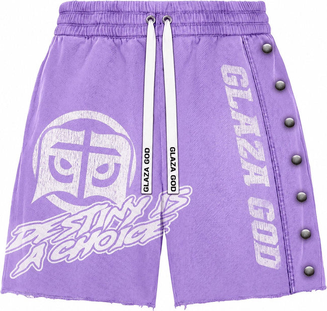 GLAZA GOD Heavyweight French Terry Shorts – Purple Wash Hover Image