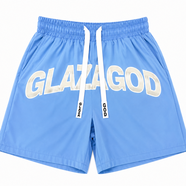 GLAZA GOD Short Waterproof Premium - Heavyweight Streetwear -BLUE Hover Image