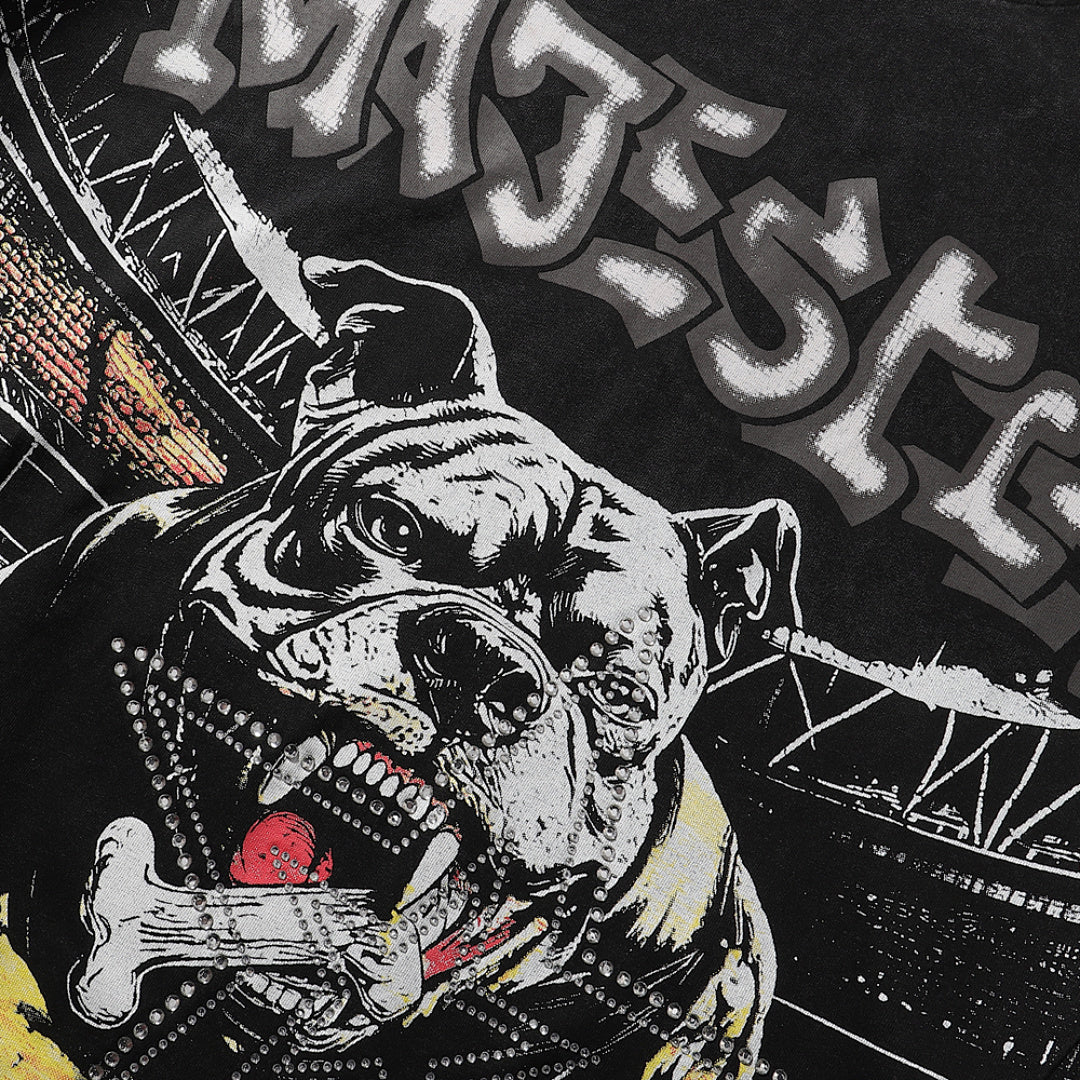 Majestik “Bulldog” Stadium Rhinestone Vintage Tee（Black）