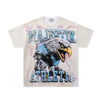 Majestik “Athletic” Eagle Rhinestone Vintage Tee（White）