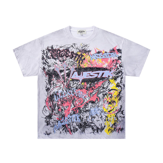 Majestik “Chaos Graffiti” Abstract Rhinestone Vintage Tee Hover Image