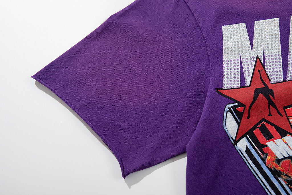 Majestik “Sound League & Sports” Special Edition Rhinestone Vintage Tee（Purple）