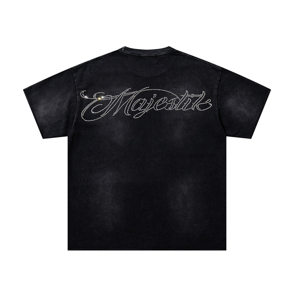 Majestik “Space Rider” Rhinestone Department Vintage Tee（Black）