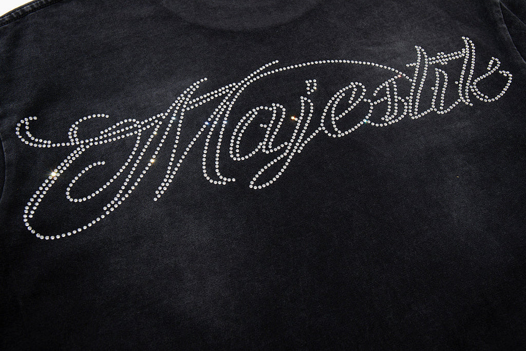 Majestik “Space Rider” Rhinestone Department Vintage Tee（Black）