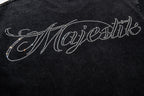 Majestik “Victory Lap” Racing Skeleton Rhinestone Vintage Tee（Black）