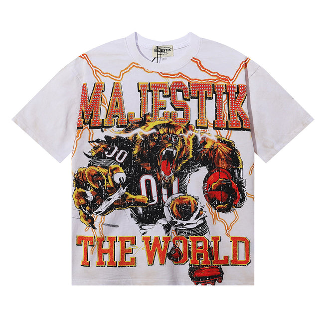 Majestik “The World” Football Bear Rhinestone Vintage Tee Hover Image