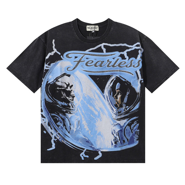 Majestik “Fearless” Astronaut & Skeleton Rhinestone Vintage Tee Hover Image