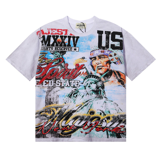 Majestik “The Spirit of US” Statue of Liberty Rhinestone Vintage Tee Hover Image