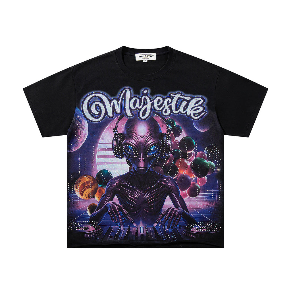 Majestik “Alien DJ Cosmic” Rhinestone Graphic Tee